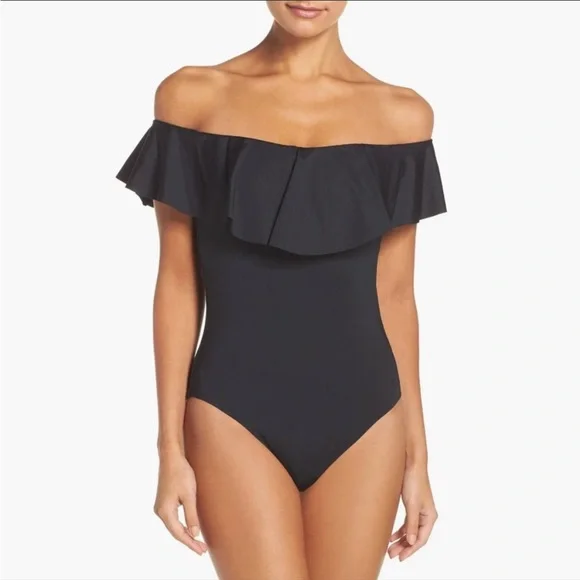 NWOT Trina Turk Black Off The Shoulder One-piece Swimsuit | Size 10 - Picture 1 of 9